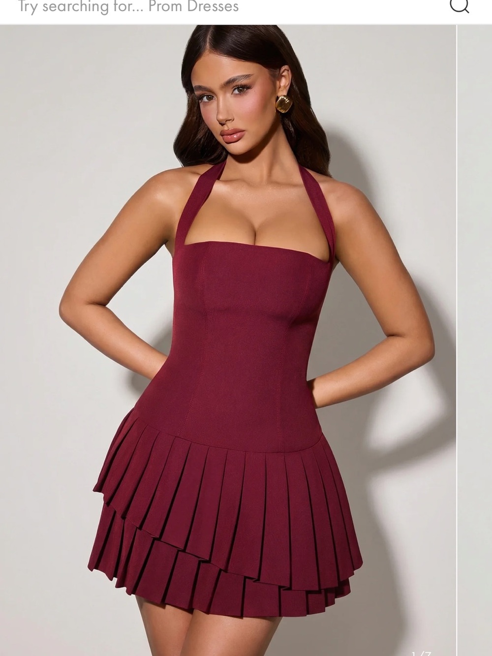 Oh Polly Burgundy Halter Pleated Mini Dress - Picture 3 of 6